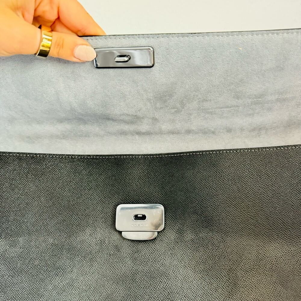 COACH Graham Flap Brief Black Leather Travel Shoulder Bag Briefcase Suede Lined - Picture 5 of 15